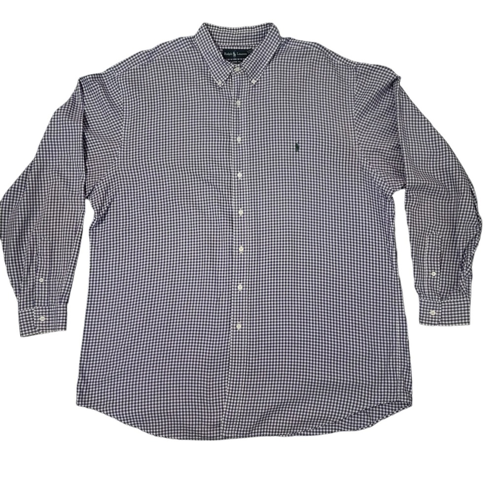 Ralph Lauren Button-Down Shirt Mens 2LXT Purple White Plaid Gingham Classic Fit